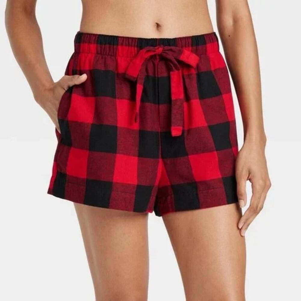Auden NWT Women's Red Buffalo Check Flannel Pajama Sleep Shorts Size M